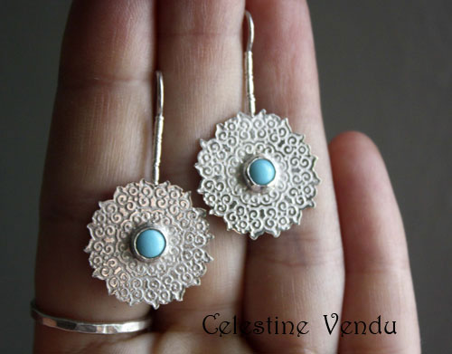 Célestine, boucles d’oreilles orientales tribales en argent et turquoise