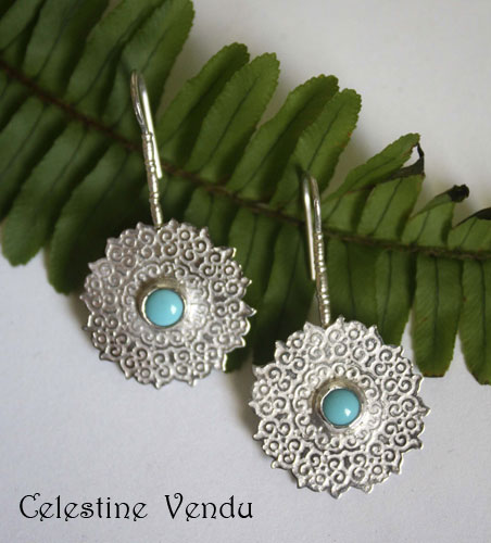 Célestine, boucles d’oreilles orientales tribales en argent et turquoise