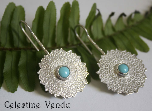 Célestine, boucles d’oreilles orientales tribales en argent et turquoise