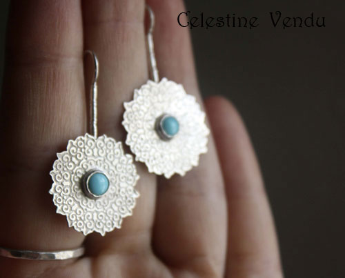 Célestine, boucles d’oreilles orientales tribales en argent et turquoise