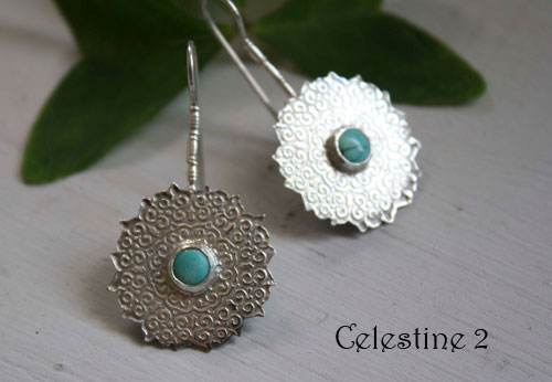 Célestine 2, boucles d’oreilles tribales orientales en argent et turquoise