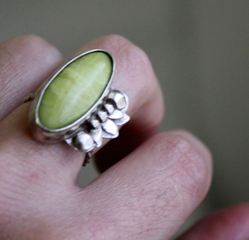 Hijau, bague végétation tropicale en argent et aventurine