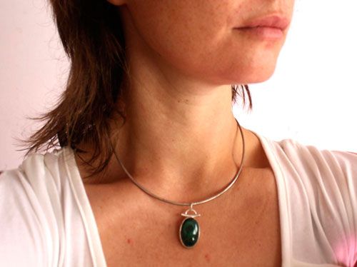 Mousse, pendentif sous-bois magique en argent et malachite