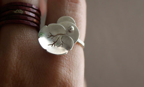 Nympheale, bague nénuphar lotus en argent