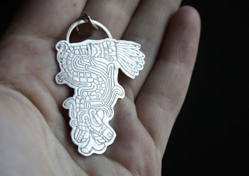 Serpent à plumes, pendentif quetzalcoatl, dieu aztèque en argent