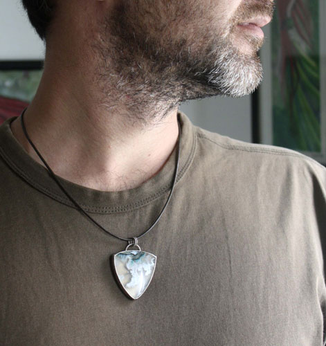 Terre de glace, pendentif banquise en argent et agate mousse