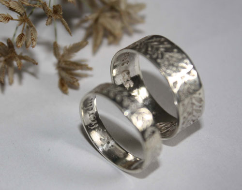 Alliances personnalisées, bague couronne botanique en argent