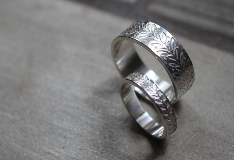 Alliances personnalisées, bague couronne botanique en argent