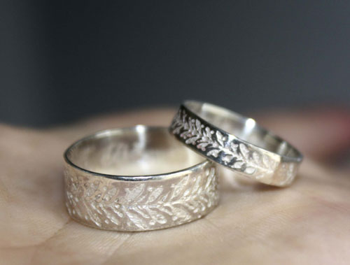 Alliances personnalisées, bague couronne botanique en argent