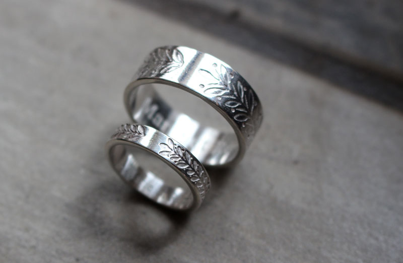 Alliances personnalisées, bague couronne botanique en argent