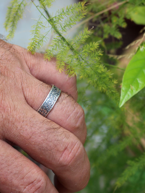 Ancolie, bague fleur en argent