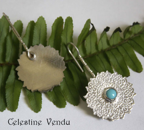 Célestine, boucles d’oreilles mandala indien en argent et turquoise