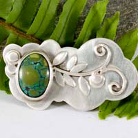 Ivy, broche lierre en argent et turquoise