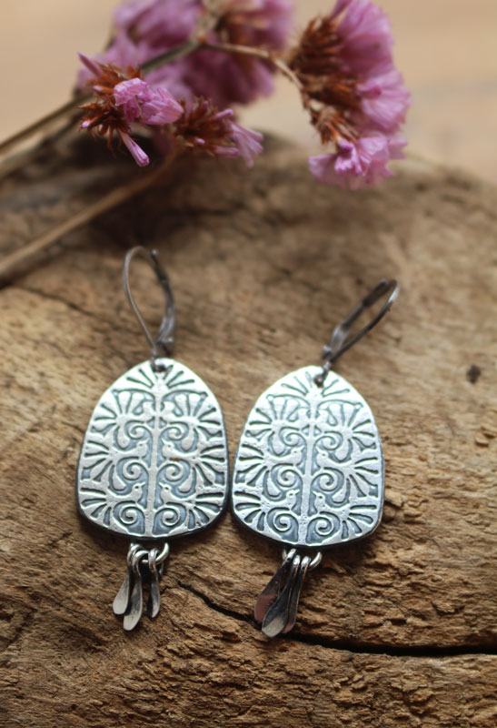 L’arbre de la vie, boucles d’oreilles arbre et oiseaux en argent