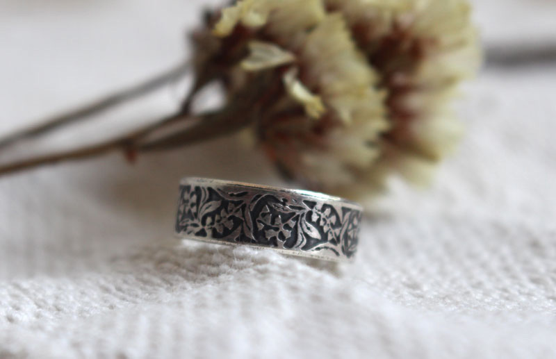 Muguet, bague fleur en argent