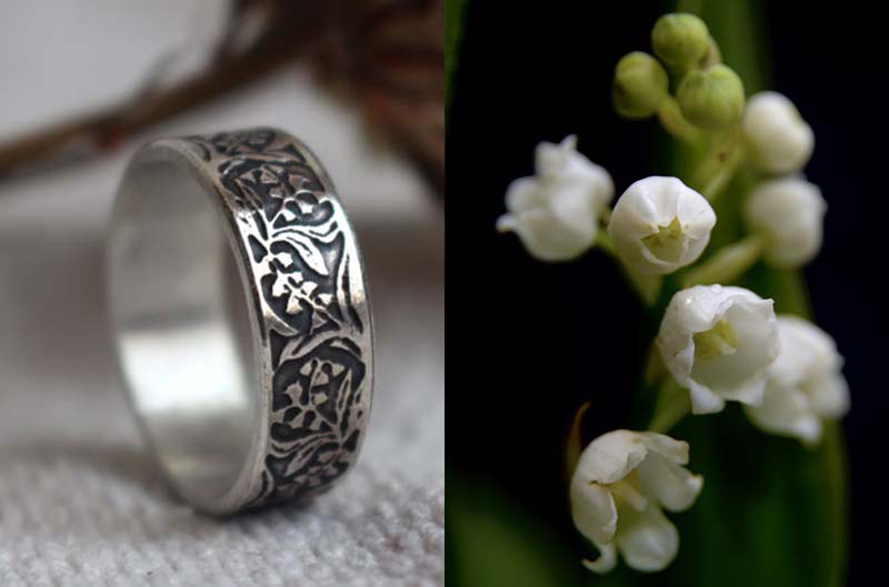 Muguet, bague fleur en argent