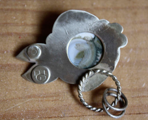 Poisson globe, pendentif fugu en argent et jaspe océan