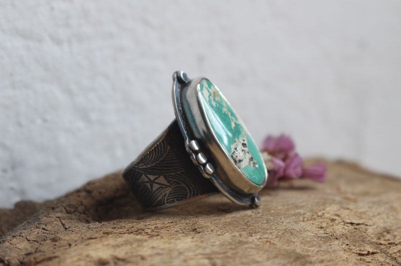 Se laisser porter, bague bateau origami en argent et turquoise Nevada