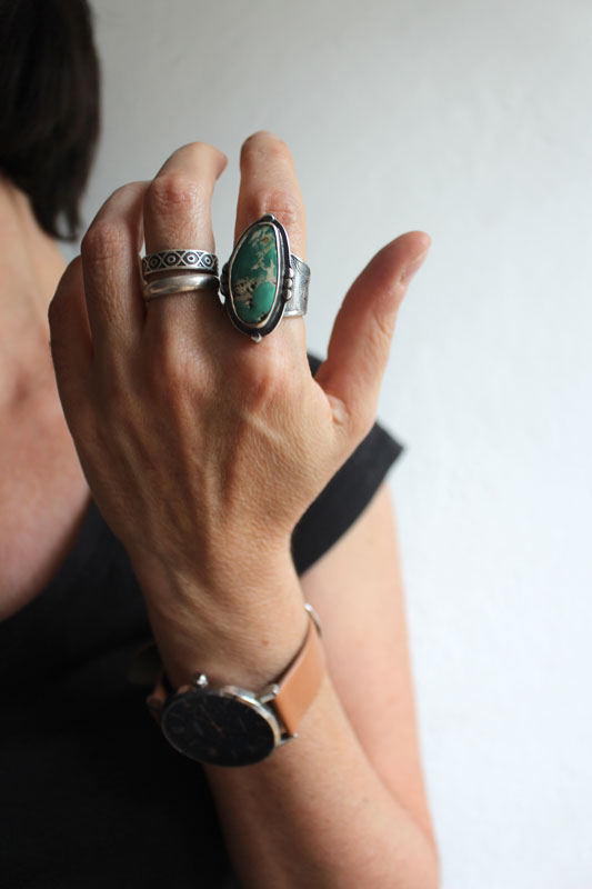 Se laisser porter, bague bateau origami en argent et turquoise Nevada