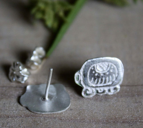 Tzolkin, boucles d’oreilles puces calendrier maya en argent