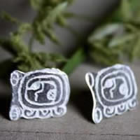 Tzolkin, boucles d’oreilles puces calendrier maya en argent