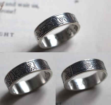 Bague personnalisée avec trois motifs de paysages gravés